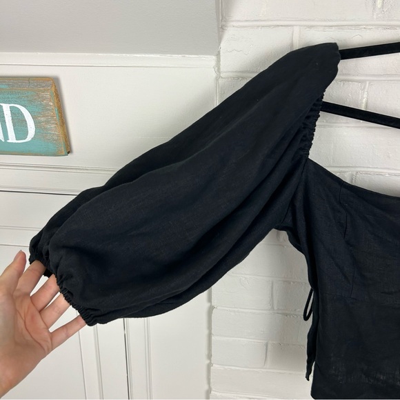 LPA Revolve Alice Linen Black Puff Sleeve Top Size M - Picture 6 of 12